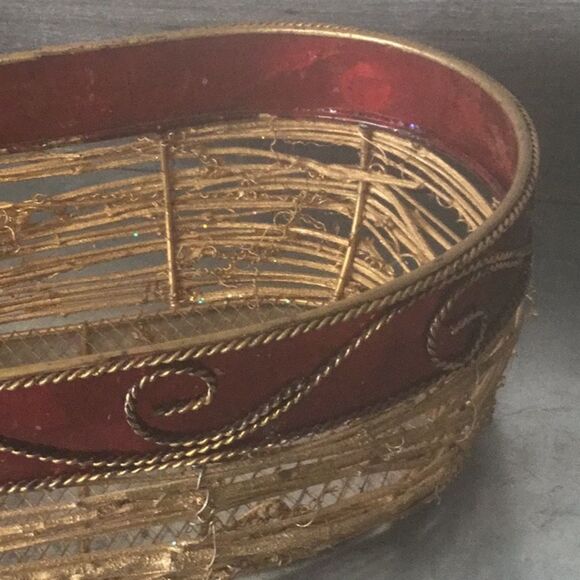 Red scroll Christmas basket rustic natural gift basket woven - Picture 5 of 8